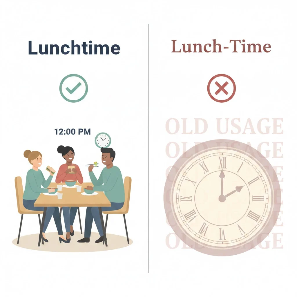 Lunchtime vs Lunch-Time? Correct Spelling, Meaning, Usage, Grammar Rules, and Common Mistakes