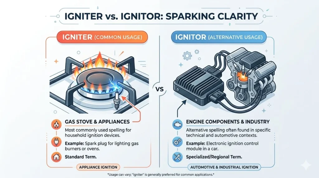 Ignitor vs Igniter: Meaning, Difference, Examples, and Correct Usage