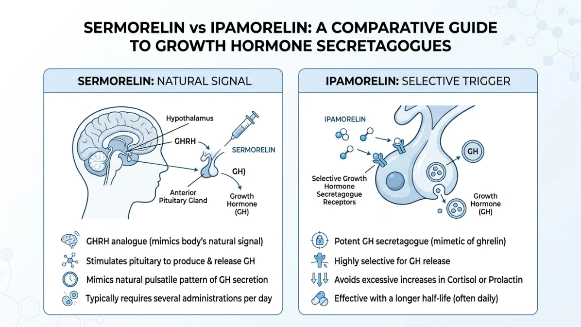 Sermorelin or Ipamorelin: Meaning, Differences, Benefits, Side Effects, and  Which One May Be Better